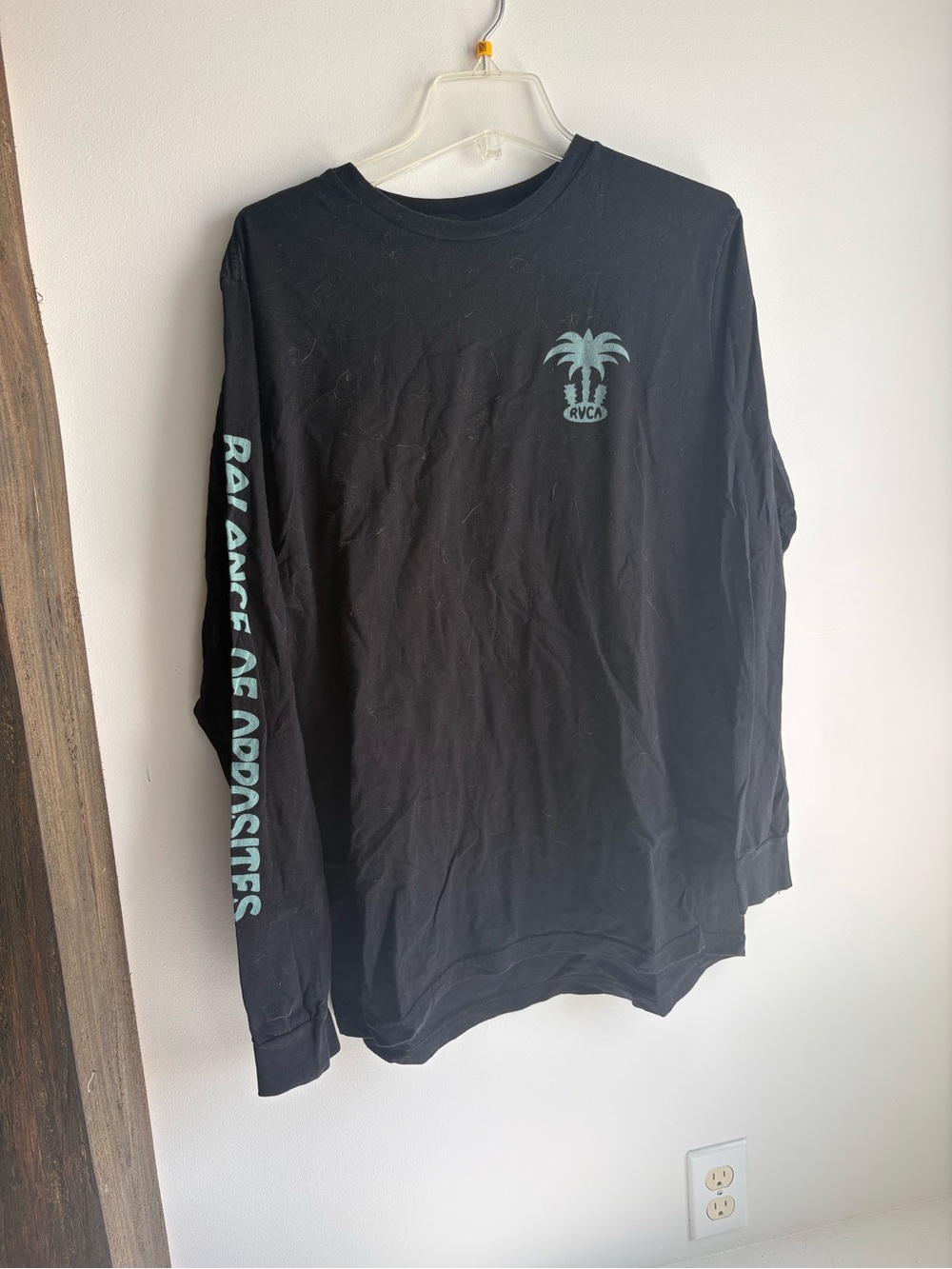 RVCA Black Long-Sleeve Tee with Teal Palm Graphic